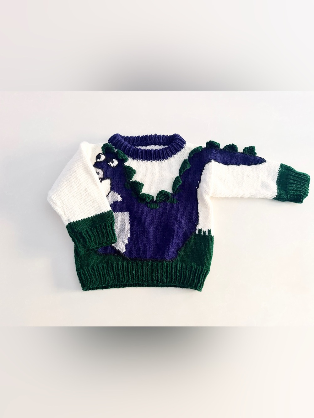 Vintage Hand-Knit Kids Dinosaur 3D Sweater (Patons 1987 Pattern)